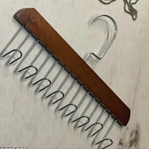 Wooden Tie Hanger with 8 Metal Hooks New